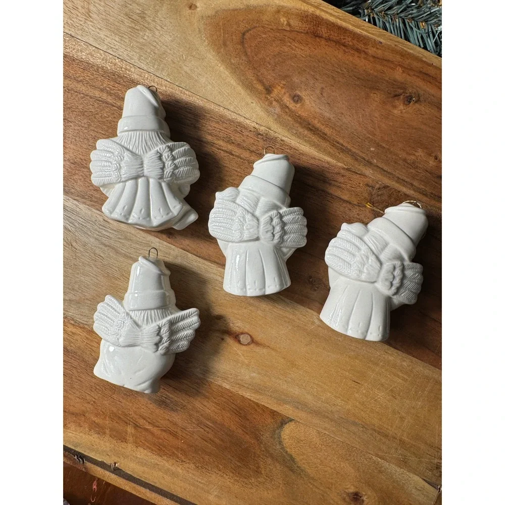 Ceramic Angel Ornaments Set of 4 OS White Glossy Glazed Figural Christmas Decor